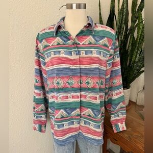 Vintage Southwestern Geometric Blouse – Size 14‎ – Colorblock Pastel Pattern